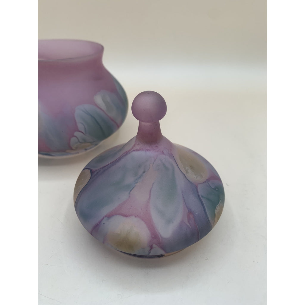 Rueven Art Nouveau Glass Hand Painted Covered Candy Dish