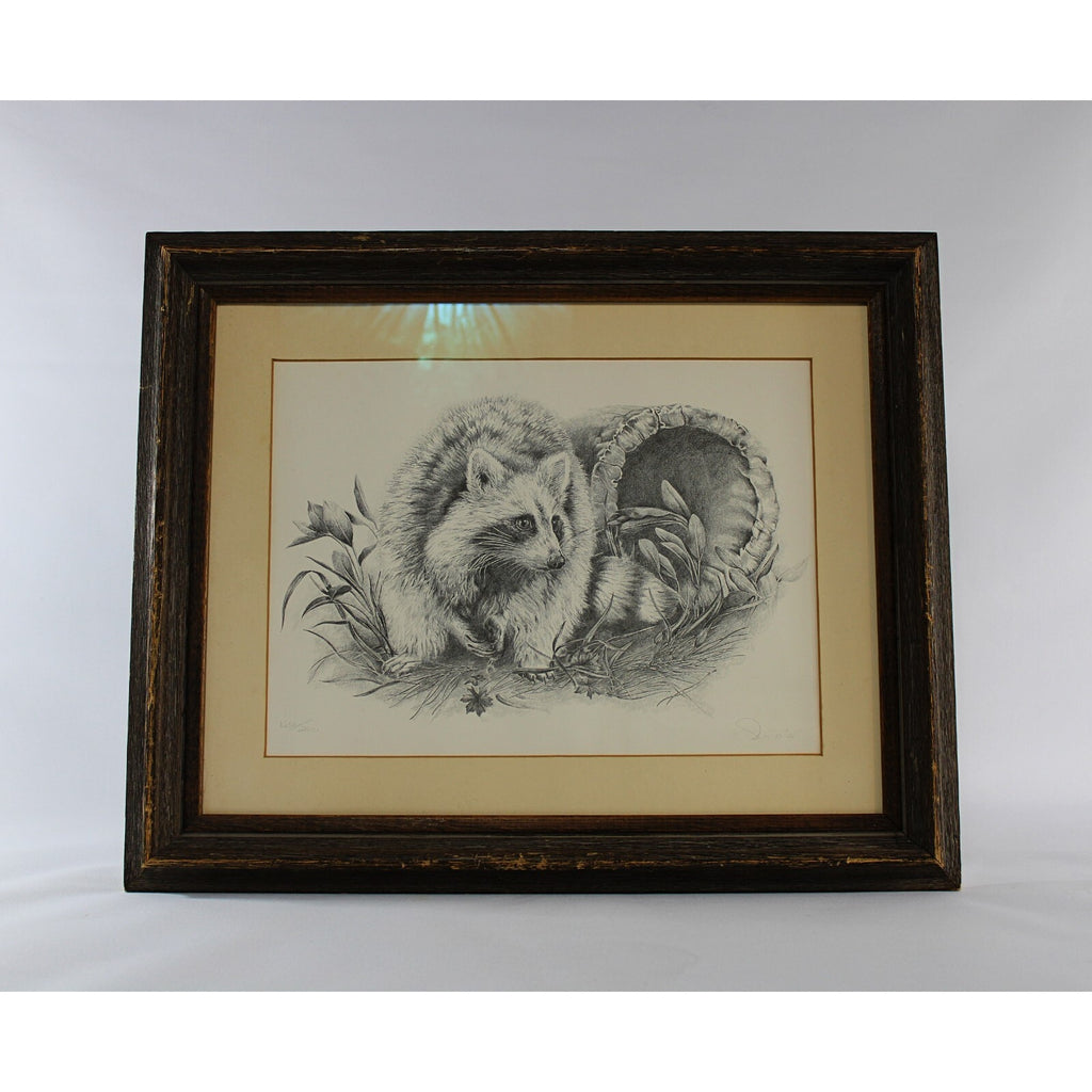 Signed and Numbered Artist Proof Print Matted and Framed Featuring a Raccoon