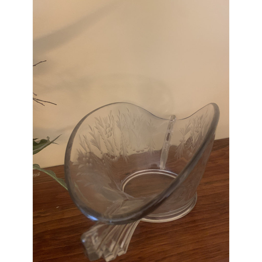 Vintage Crystal Art Deco Oval Console Bowl Centerpiece 14” with Winged Handles
