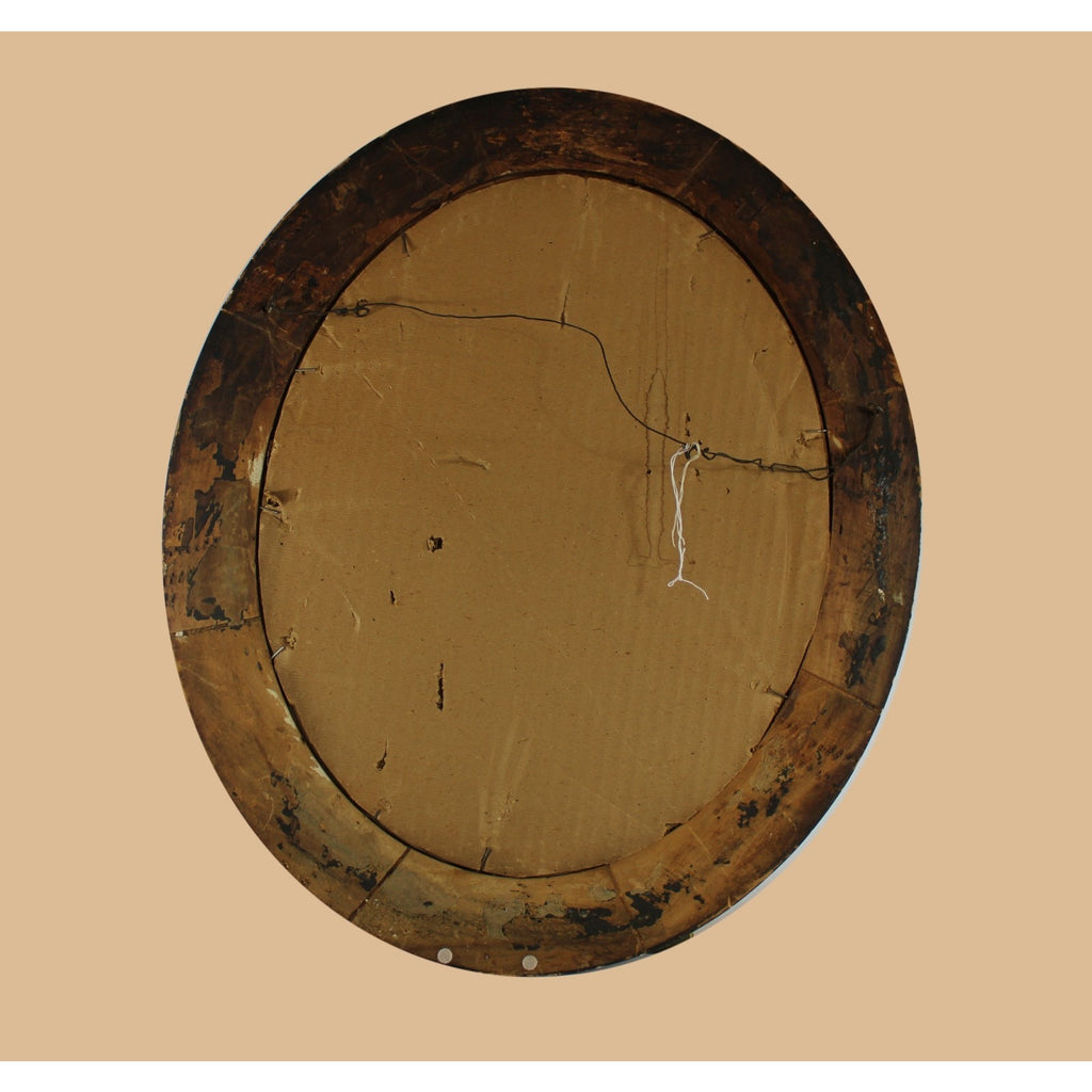 Antique Photograph of Little Girl Mounted in Large Oval Handmade Wooden Frame