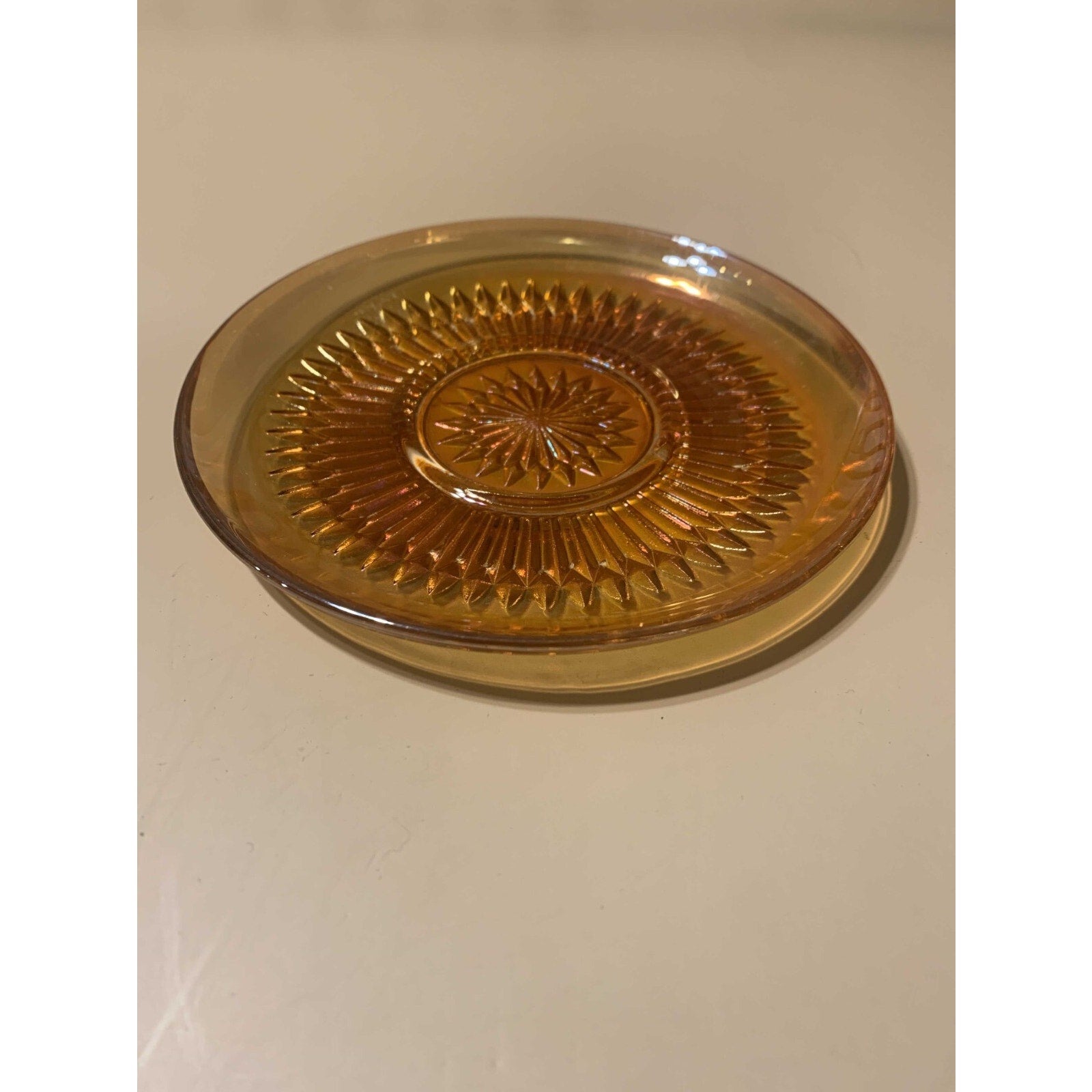 Vintage Jeanette Anniversary Marigold Carnival Glass Saucer - Or As A Replacemen
