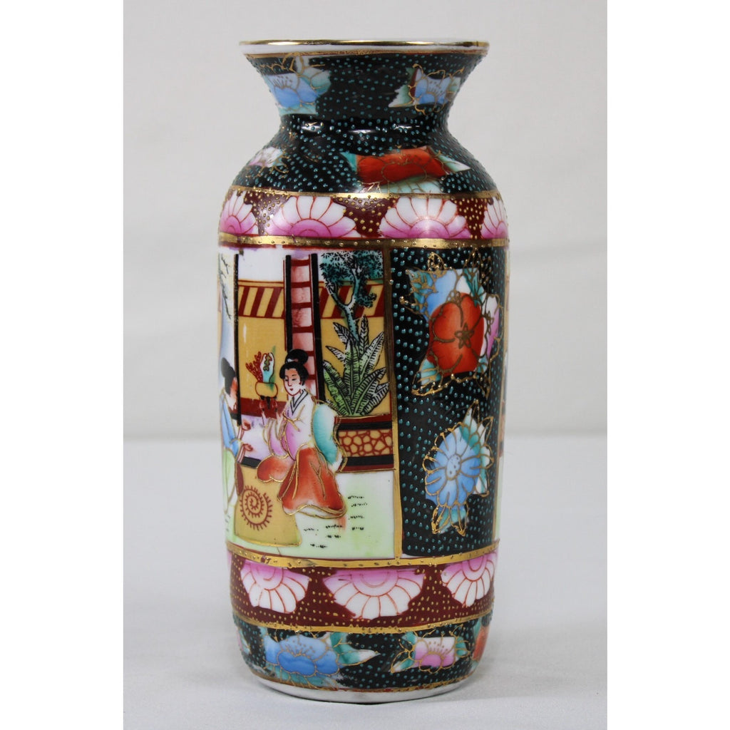 Satsuma Style Vase with Matching Geishas Scenes and Heavy Moriage