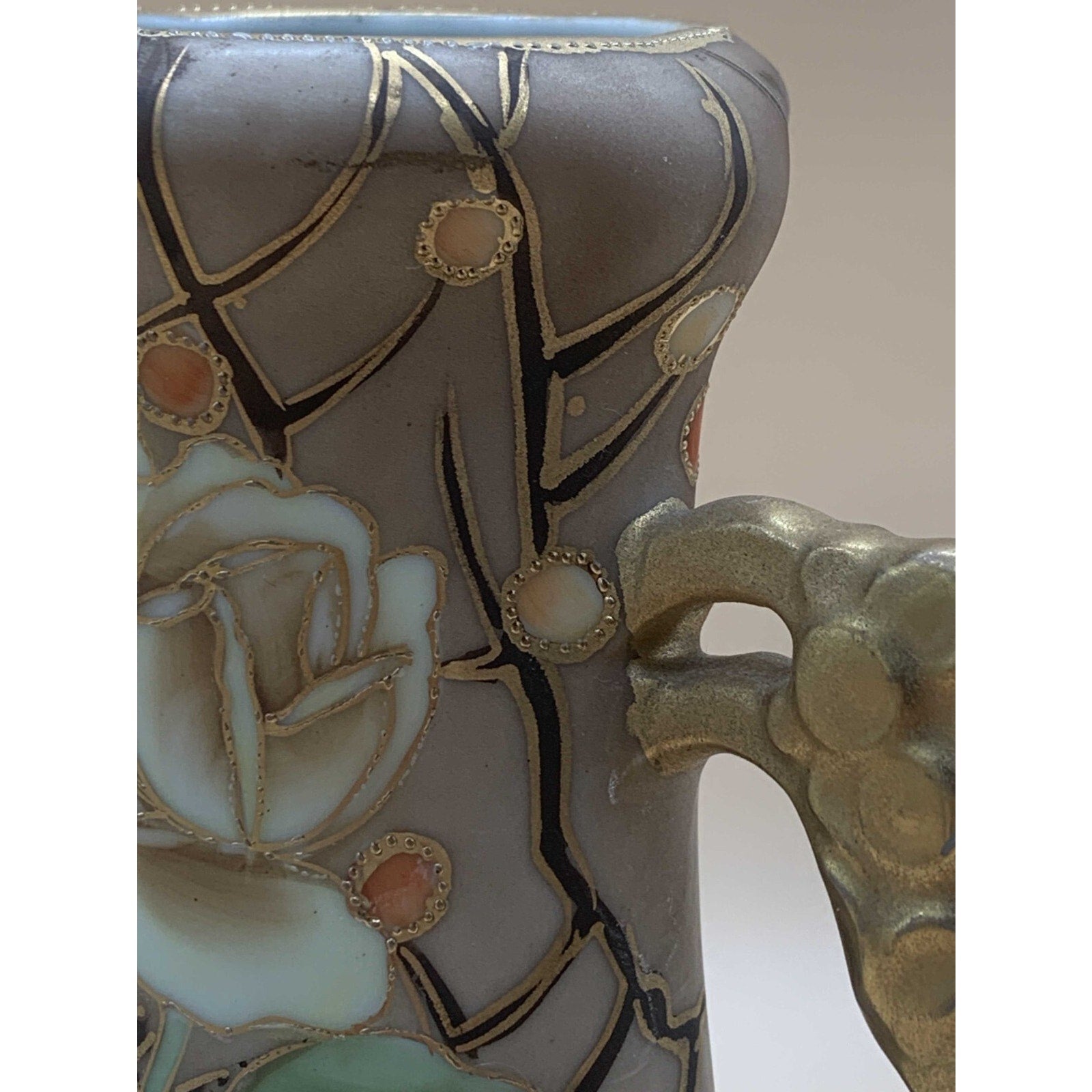 Antique 1911 Rare Nippon Hand Painted Floral Design With Gilded Gold Handles and