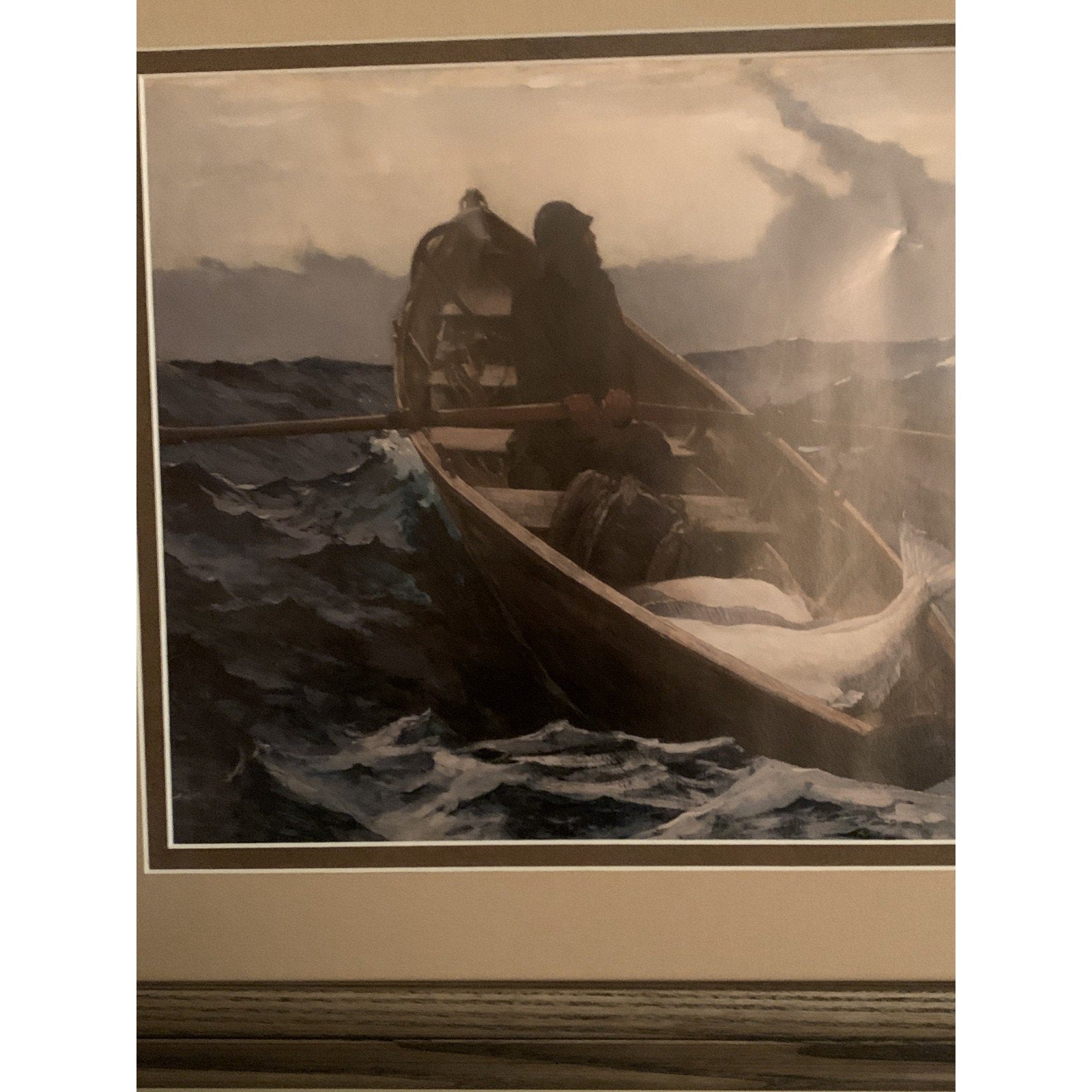 “Nebelwarnung” (The Fog Warning) by Winslow Homer Fisherman Painting Vintage Pri