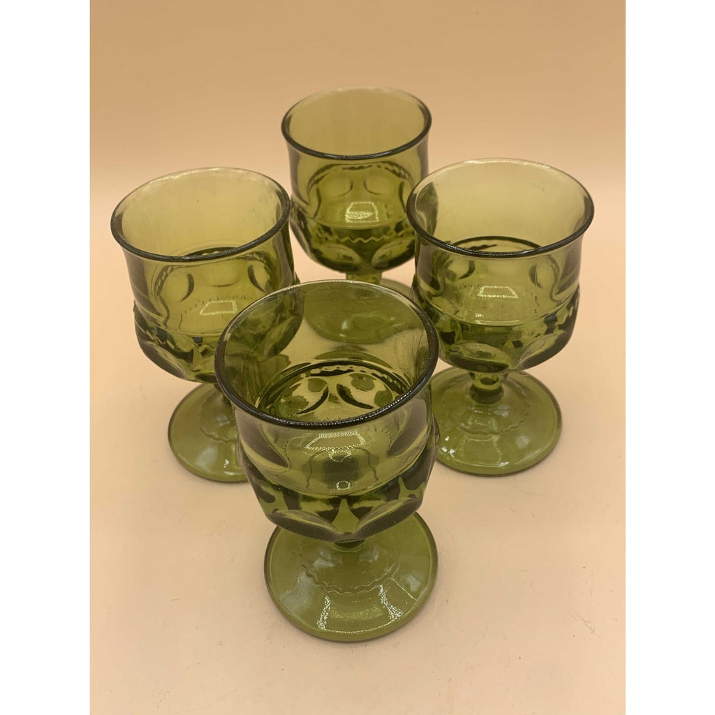 Set of 4 Vintage Indiana Carnival Glass Kings Crown Thumbprint Stemmed Glass Avo