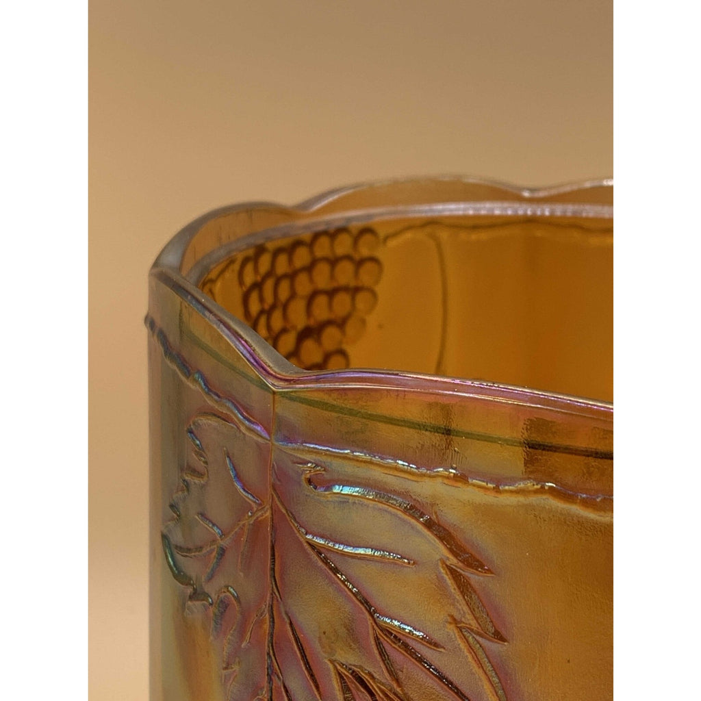 Vintage Indiana Iridescent Amber Gold Carnival Glass Harvest Grape Canister/Jar