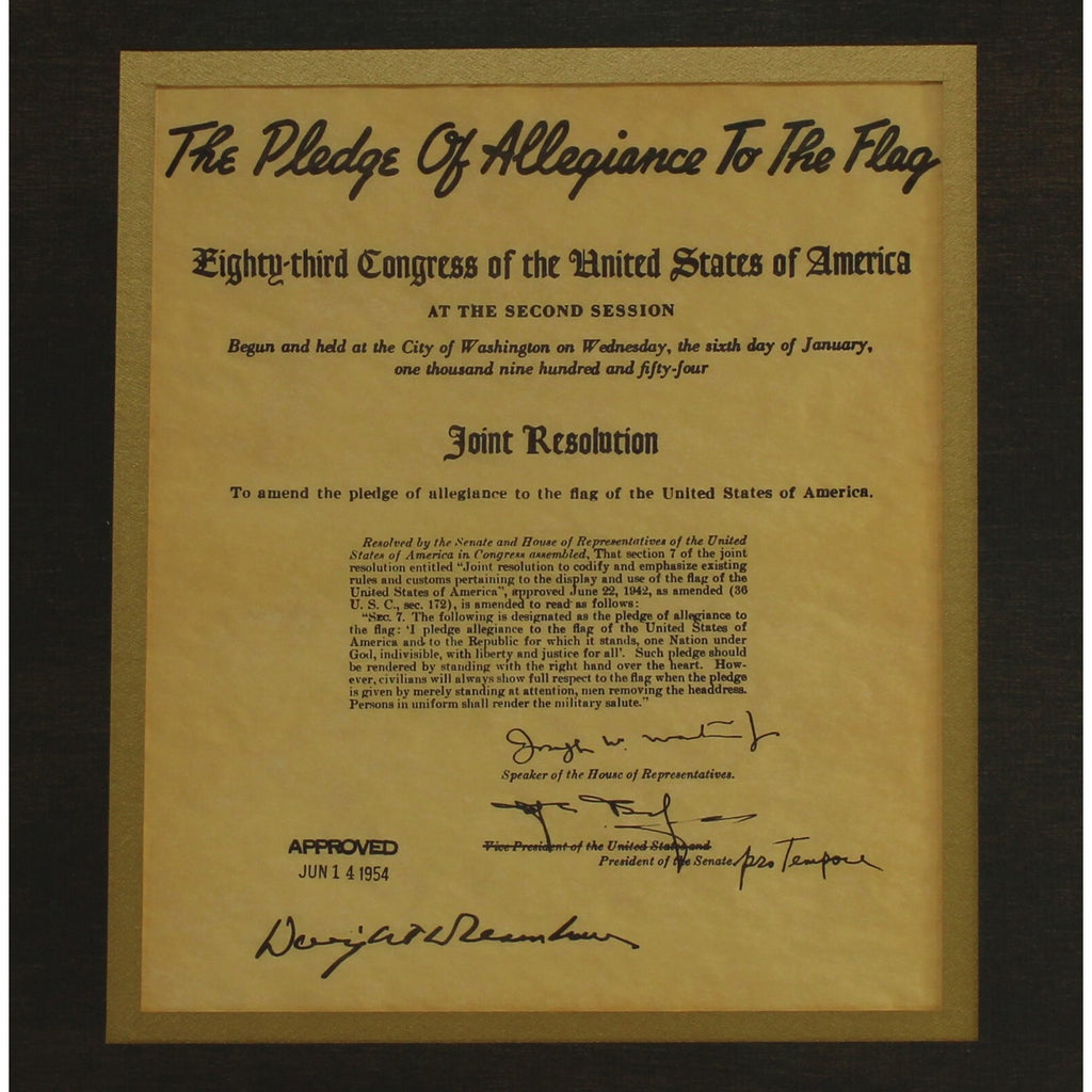 Framed Resolution of Congress to Amend the Pledge of Allegiance to the Flag 1954
