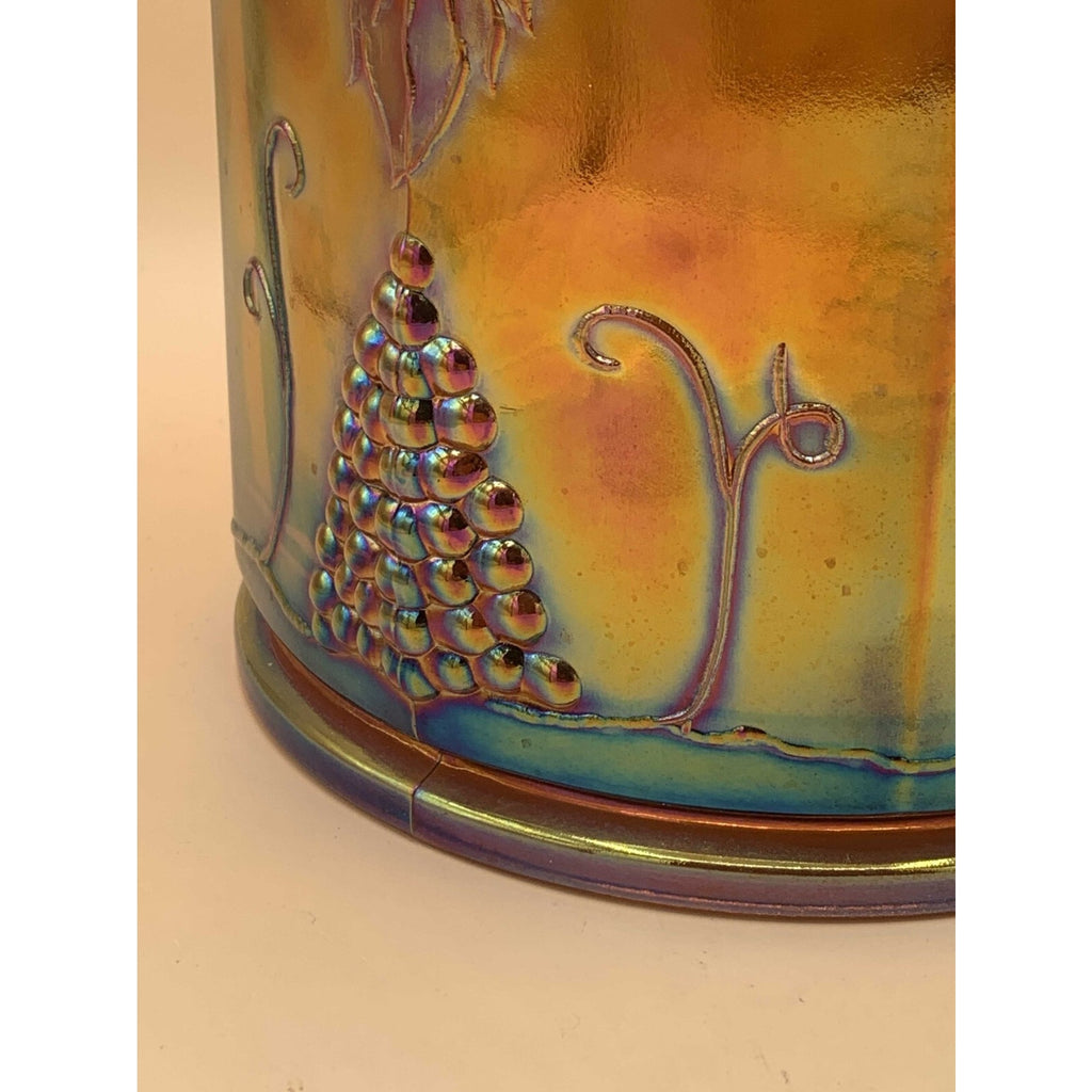 Vintage Indiana Iridescent Amber Gold Carnival Glass Harvest Grape Canister/Jar