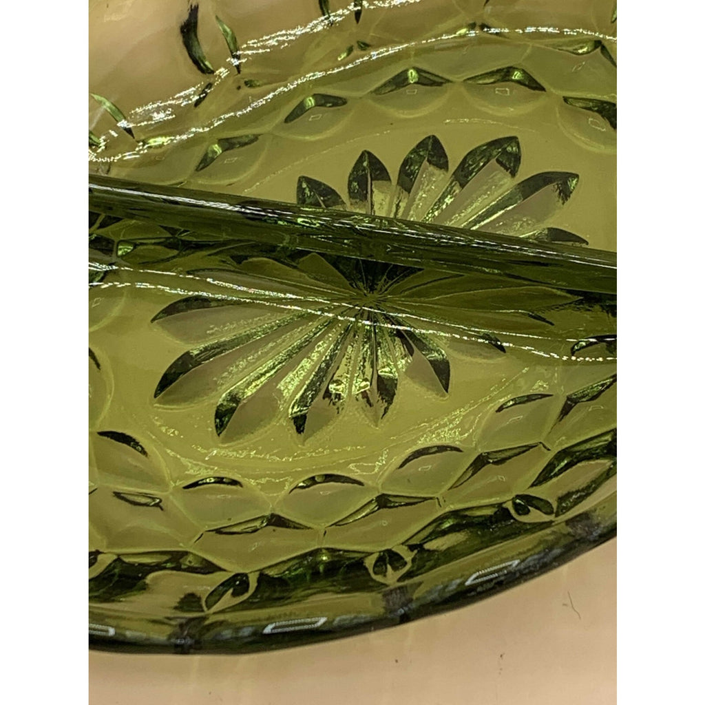 Anchor Hocking Vintage Green Glass Divided Fairfield Oval Relish/Nut/Candy Dish