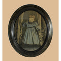 Antique Photograph of Little Girl Mounted in Large Oval Handmade Wooden Frame