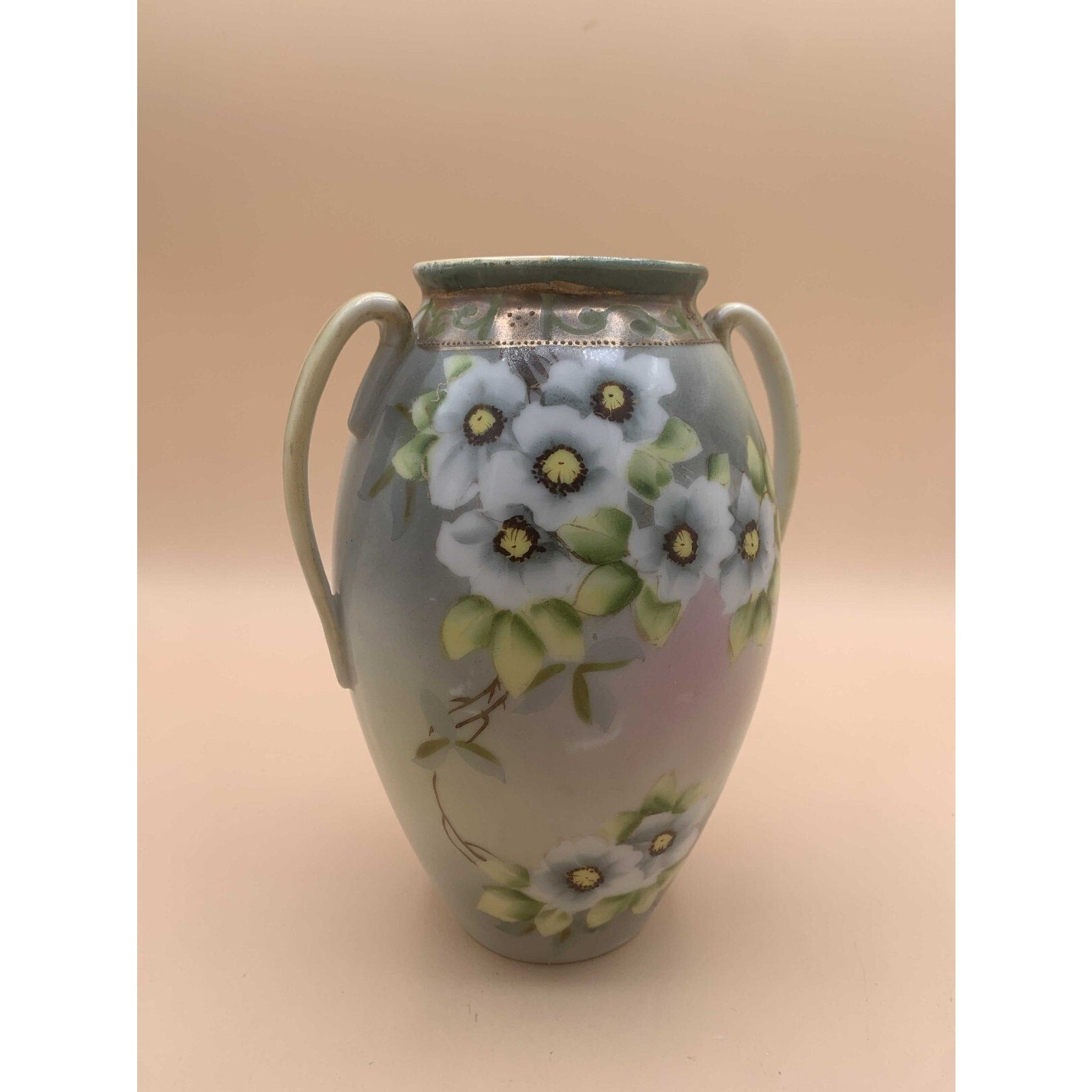 Antique 1911 Rare Morimura Brothers Nippon Floral 2-Handled Porcelain Vase With