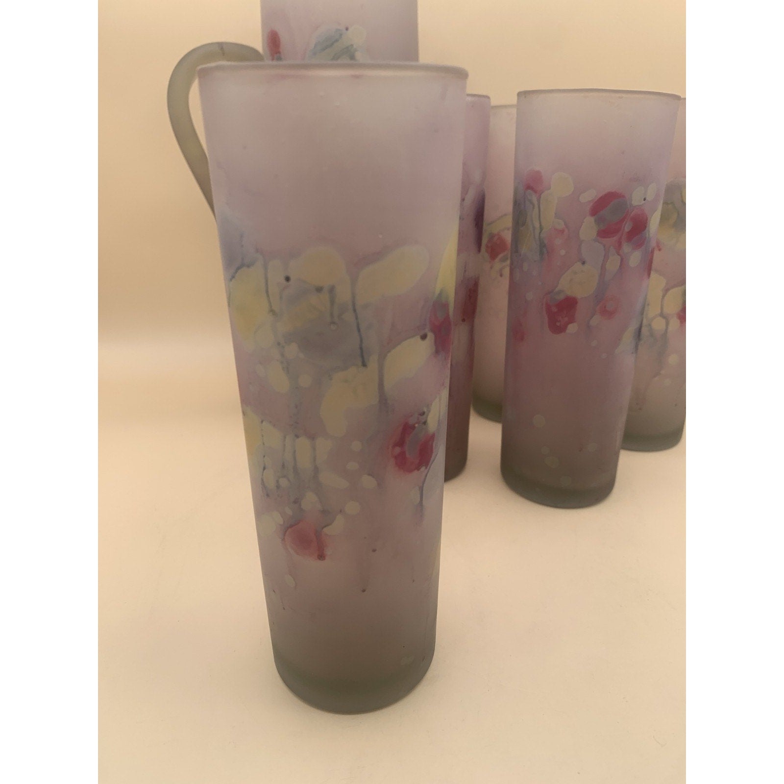Vintage Hand Painted B.Z.T. Ltd. Art Nouveau Pitcher and Five Highball/Tumblers
