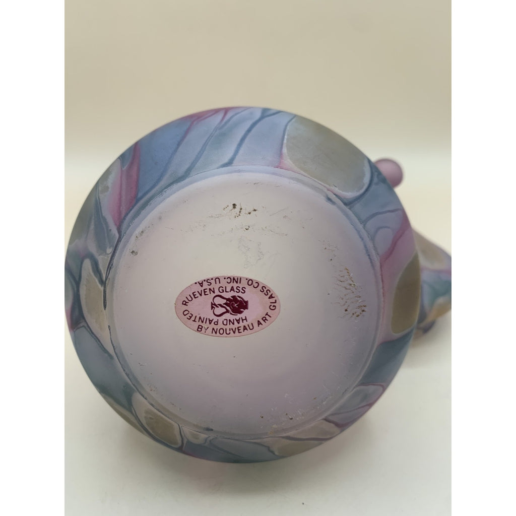 Rueven Art Nouveau Glass Hand Painted Covered Candy Dish