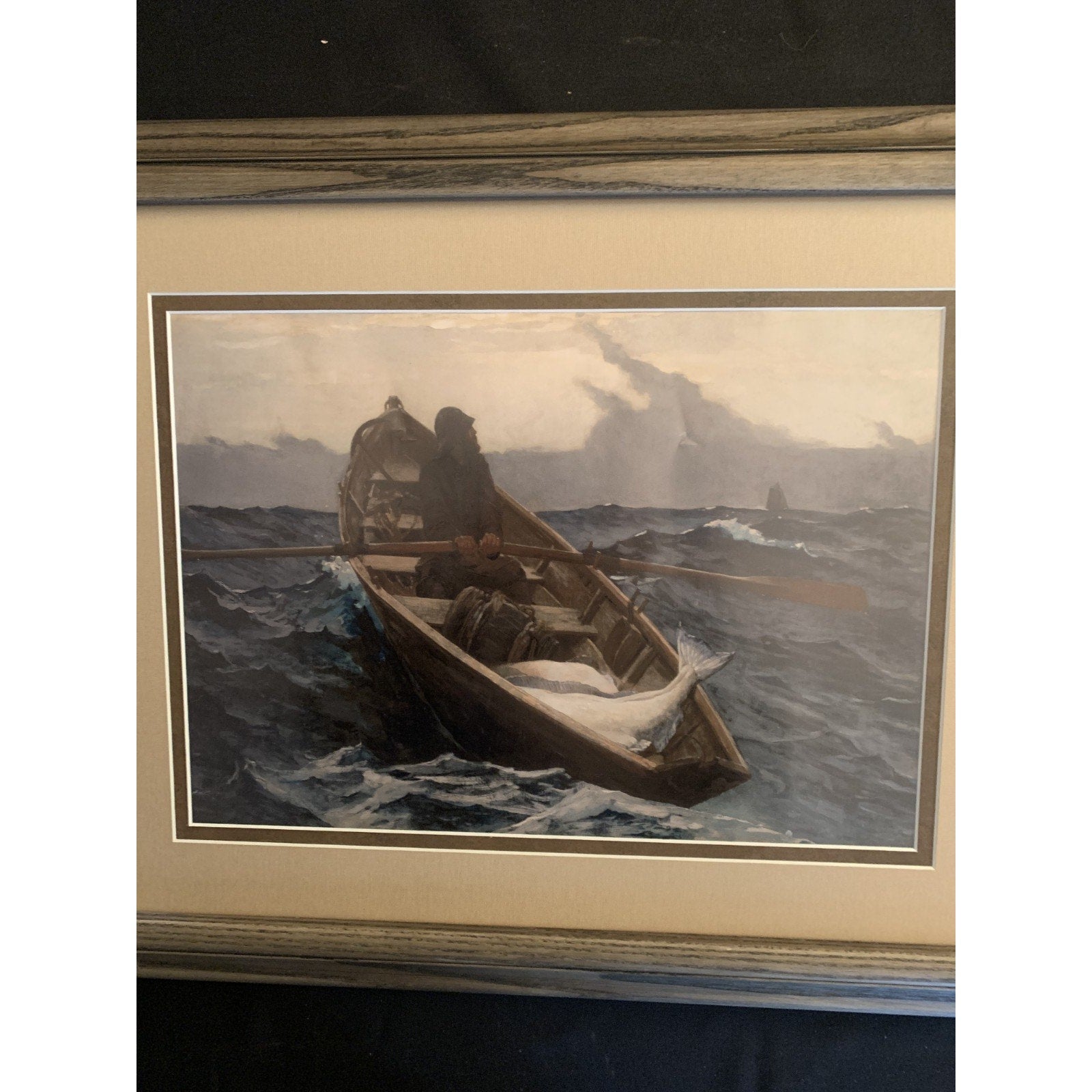 “Nebelwarnung” (The Fog Warning) by Winslow Homer Fisherman Painting Vintage Pri
