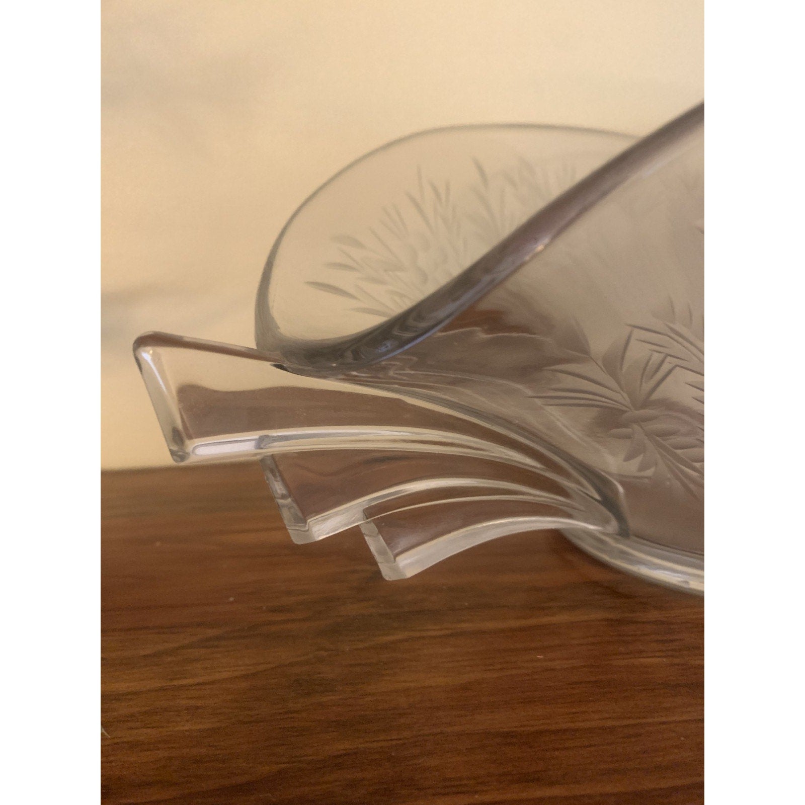 Vintage Crystal Art Deco Oval Console Bowl Centerpiece 14” with Winged Handles