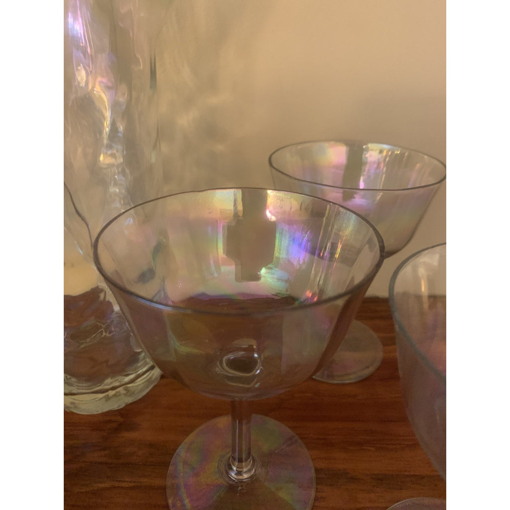 Mid-Century Modern (MCM) "Drapery" Cocktail Pitcher and Coordinating Glasses wit
