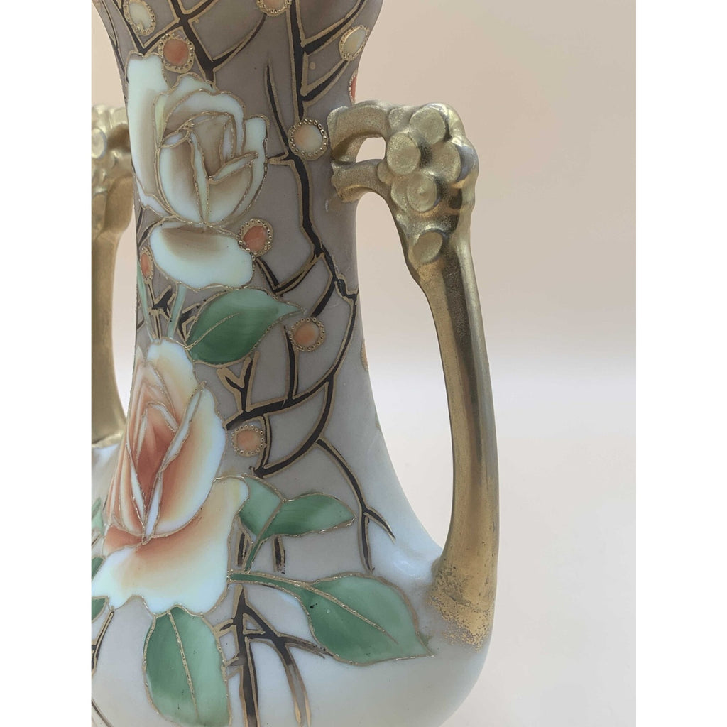 Antique 1911 Rare Nippon Hand Painted Floral Design With Gilded Gold Handles and