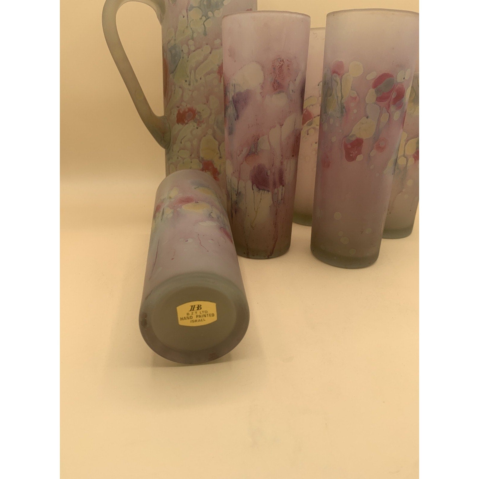 Vintage Hand Painted B.Z.T. Ltd. Art Nouveau Pitcher and Five Highball/Tumblers