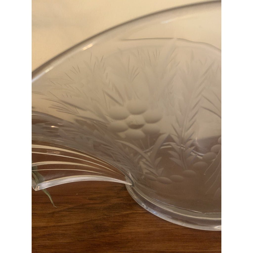 Vintage Crystal Art Deco Oval Console Bowl Centerpiece 14” with Winged Handles